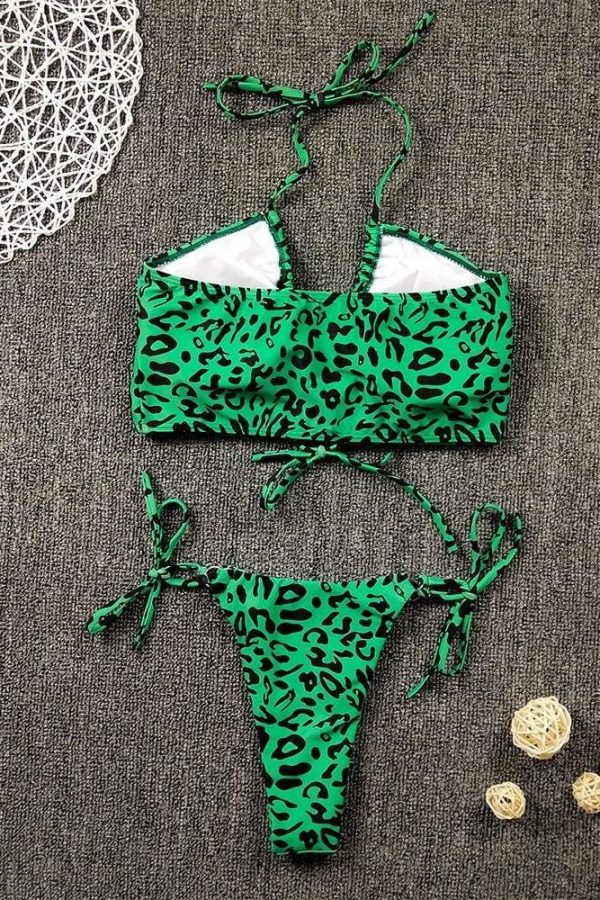 The Best Women Sexy Leopard Padded Halter Bandage Push Up Bra Throng Swimming Suit Swimsuit Swimwear Bikini Set Biquini Online - Takalr