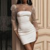 The Best Women Sexy Mesh Sheer Puff Long Sleeve Bodycon Dress Ladies Evening Party Clebwear Slim Fit Formal Mini Dress Online - Takalr