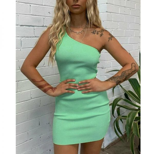 The Best Women Sexy One Shoulder Stretch Bodycon Dress Beach Holiday Summer Ladies Evening Party Clubwear Mini Dress Online - Takalr