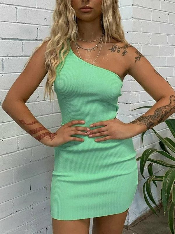 The Best Women Sexy One Shoulder Stretch Bodycon Dress Beach Holiday Summer Ladies Evening Party Clubwear Mini Dress Online - Takalr