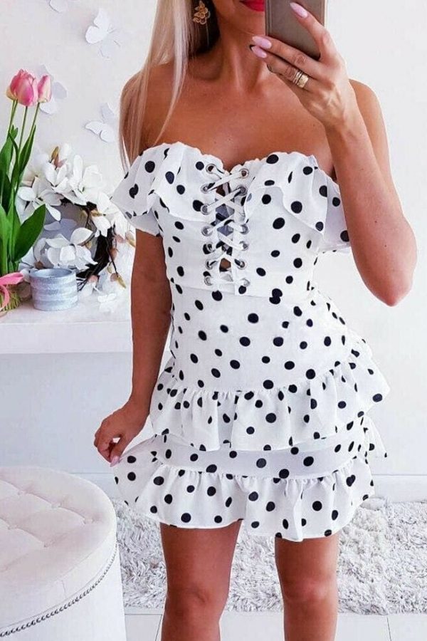 The Best Women Sexy Polka Dot Clubwear Lace Up Bandage Bodycon Dress Summer Ladies Sleeveless Holiday Beach Party Mini Dress Online - Takalr