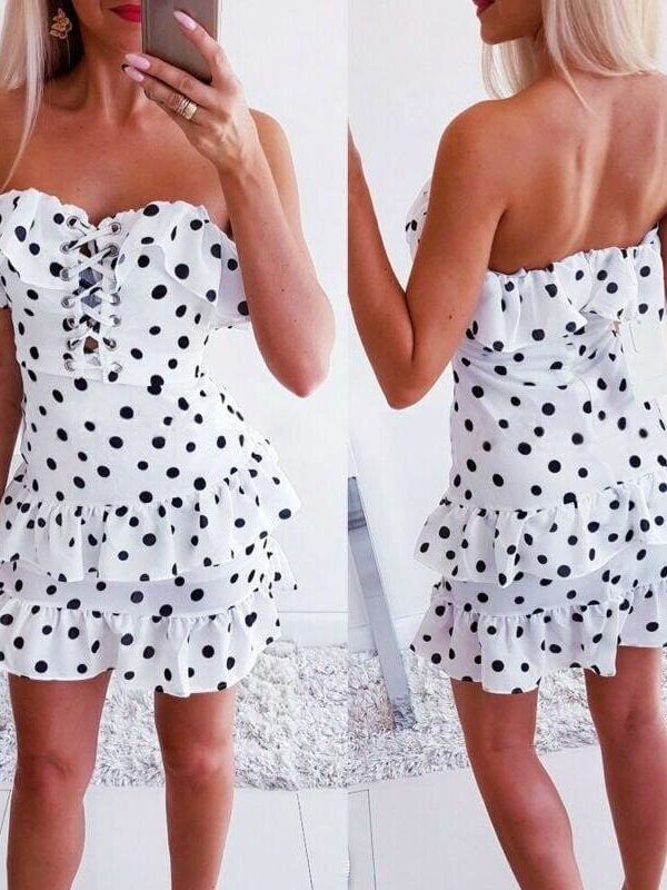 The Best Women Sexy Polka Dot Clubwear Lace Up Bandage Bodycon Dress Summer Ladies Sleeveless Holiday Beach Party Mini Dress Online - Takalr