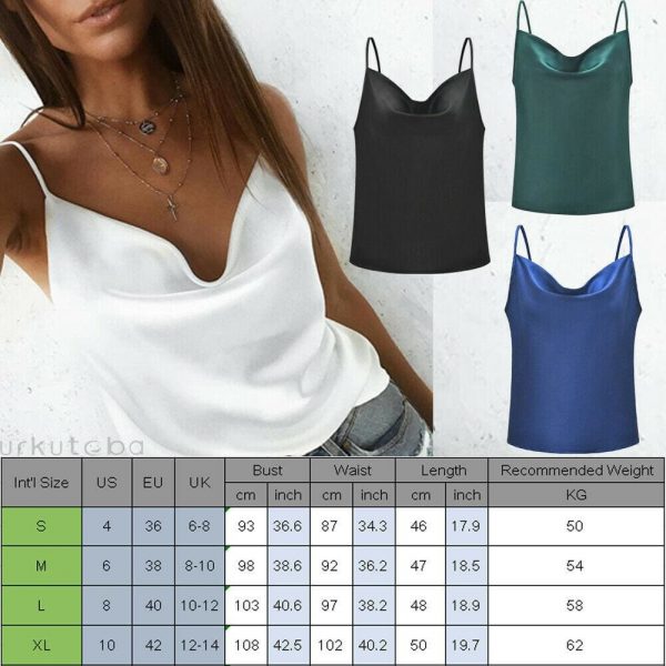 The Best Women Sexy Satin Silk Strap Vest Casual Backless Tank Tops Ladies Summer Beach Sleeveless V-Neck Blouse Shirt Online - Takalr