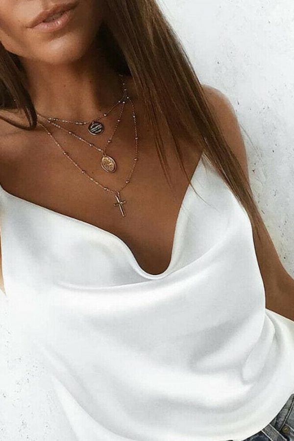 The Best Women Sexy Satin Silk Strap Vest Casual Backless Tank Tops Ladies Summer Beach Sleeveless V-Neck Blouse Shirt Online - Takalr