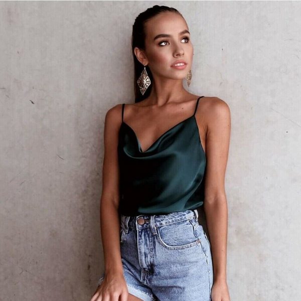 The Best Women Sexy Satin Silk Strap Vest Casual Backless Tank Tops Ladies Summer Beach Sleeveless V-Neck Blouse Shirt Online - Takalr