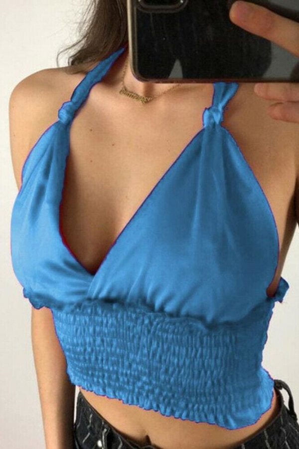 The Best Women Sexy Shrinkage Pleated Backless Nightclub Crop Top Ladies Summer Beach Casual Tank Vest Blouse Women Clothes Online - Takalr