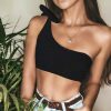 The Best Women Sexy Single Shoulder Knot Swimsuit Backless Solid Short Vest Top Summer Beach Swimwear Beachwear Online - Takalr