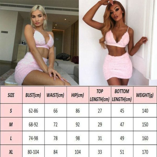 The Best Women Sexy Strappy Bodycon Plush Crop Top Mini Skirt Spcs Set Evening Party Backless Suits Women Set Online - Takalr