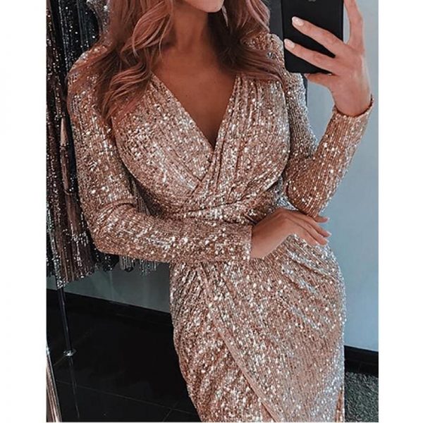 The Best Women Sexy V neck Bodycon Skinny Dress Ladies Long Sleeve Dress Online - Takalr