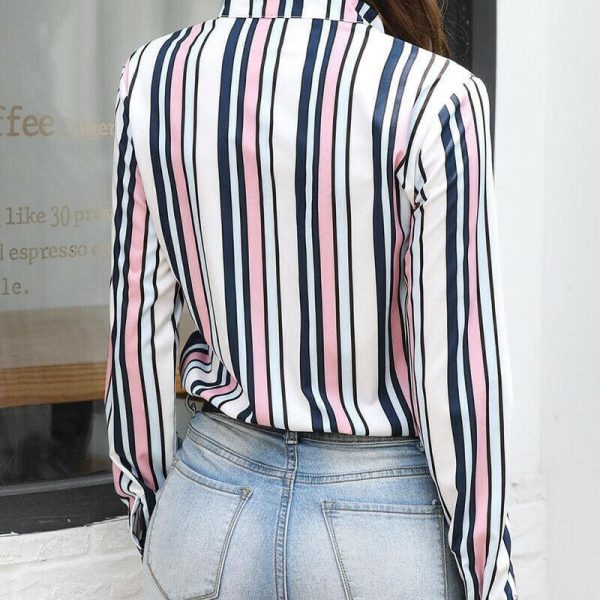 The Best Women Shirts Striped Blouses Office Ladies Long Sleeve Buttons Slim Shirts Tops Online - Takalr