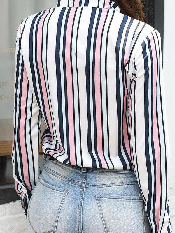 The Best Women Shirts Striped Blouses Office Ladies Long Sleeve Buttons Slim Shirts Tops Online - Takalr