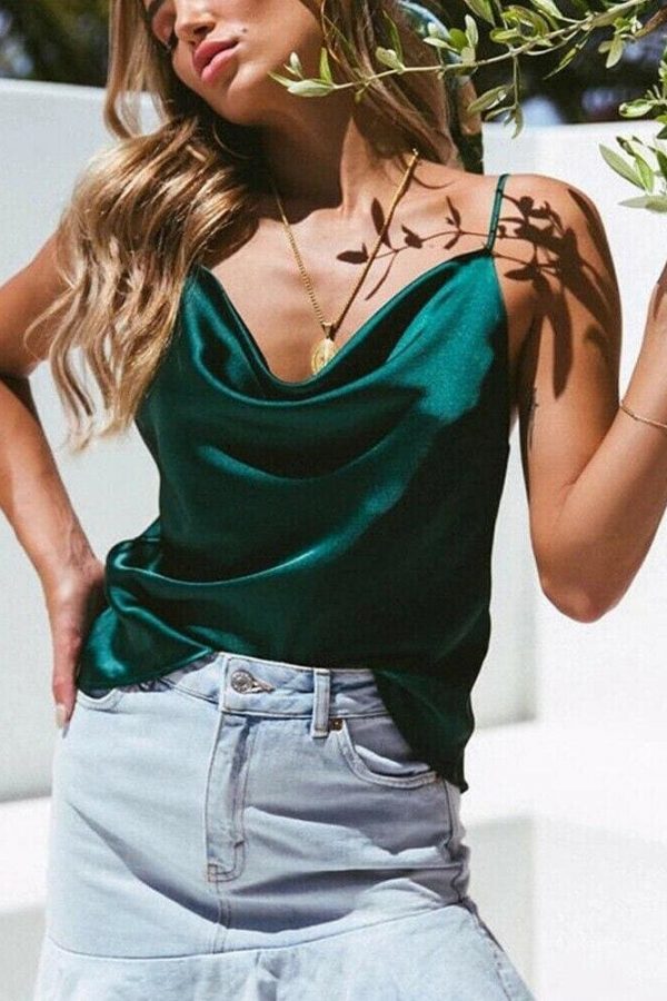 The Best Women Silk Satin Lace Strap Top Shirt Lady Sleeveless Vest Tank Summer Loose Camisole Party Clubwear Online - Takalr
