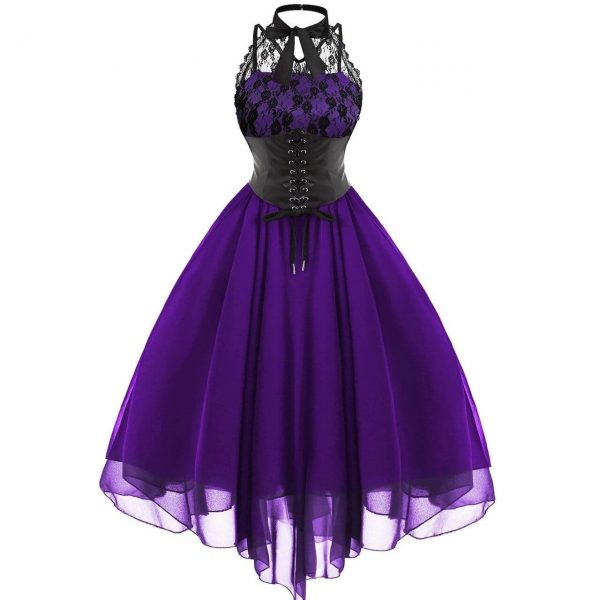 The Best Women Sleeveless Bandage Chiffon Dress Gothic Solid Plus Midi Dress Online - Source Silk