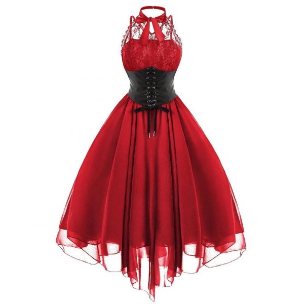 The Best Women Sleeveless Bandage Chiffon Dress Gothic Solid Plus Midi Dress Online - Source Silk