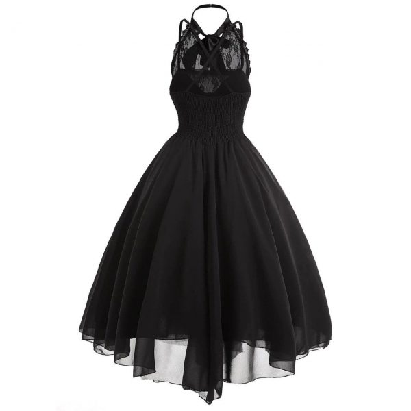 The Best Women Sleeveless Bandage Chiffon Dress Gothic Solid Plus Midi Dress Online - Source Silk