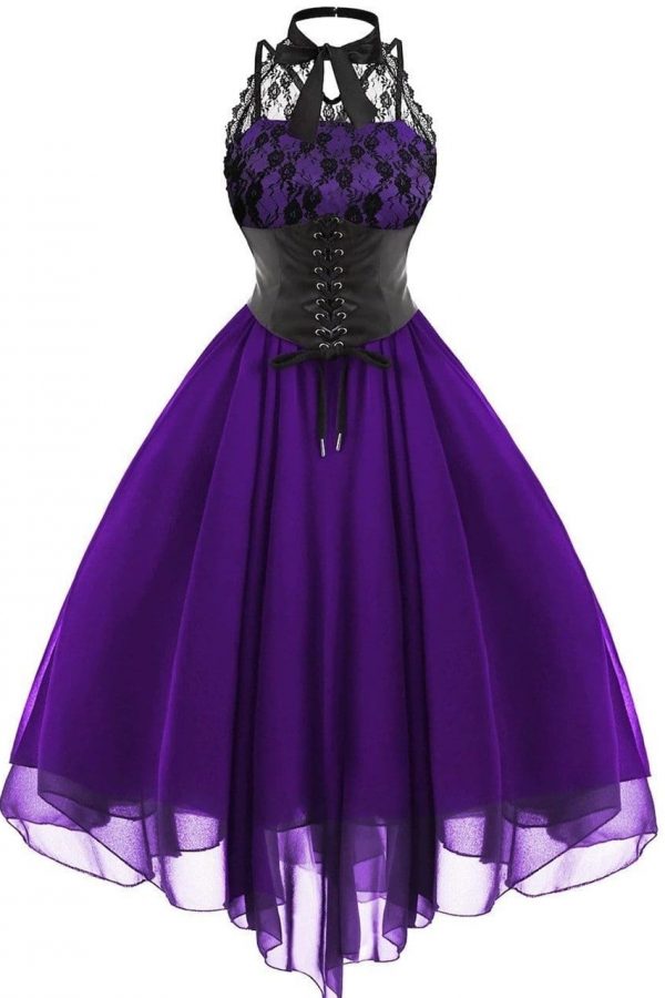 The Best Women Sleeveless Bandage Chiffon Dress Gothic Solid Plus Midi Dress Online - Source Silk