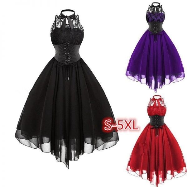 The Best Women Sleeveless Bandage Chiffon Dress Gothic Solid Plus Midi Dress Online - Source Silk