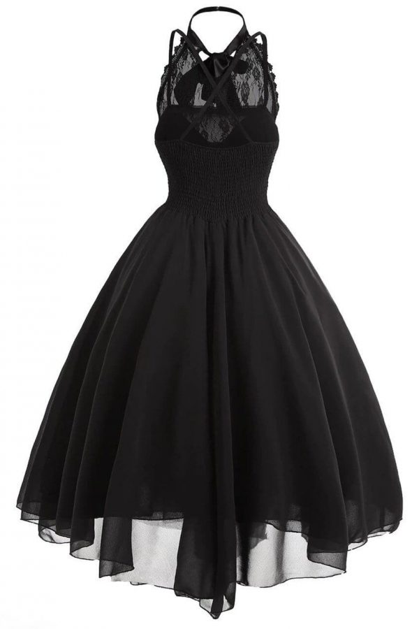 The Best Women Sleeveless Bandage Chiffon Dress Gothic Solid Plus Midi Dress Online - Source Silk