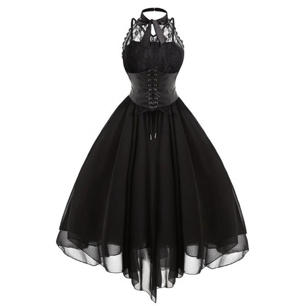 The Best Women Sleeveless Bandage Chiffon Dress Gothic Solid Plus Midi Dress Online - Source Silk