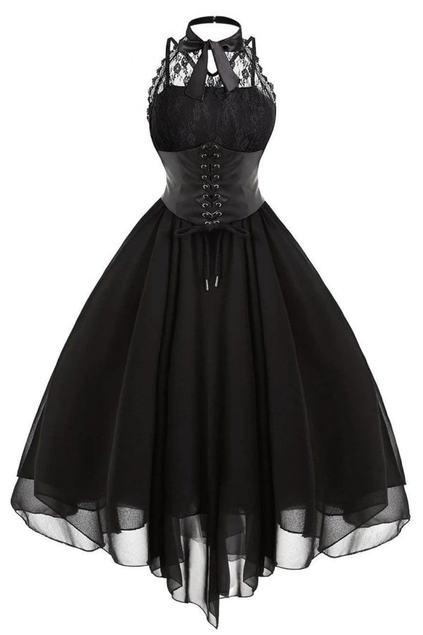 The Best Women Sleeveless Bandage Chiffon Dress Gothic Solid Plus Midi Dress Online - Source Silk