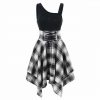 The Best Women Sleeveless Cold Shoulder Cross Lace Up Plaid Asymmetrical Dress Online - Source Silk