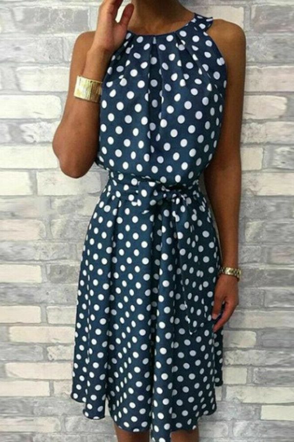 The Best Women Sleeveless Polka Dot Midi Dress 2019 Fashion Ladies Summer Beach Casual Bandage Belt Dress Sundress Online - Takalr