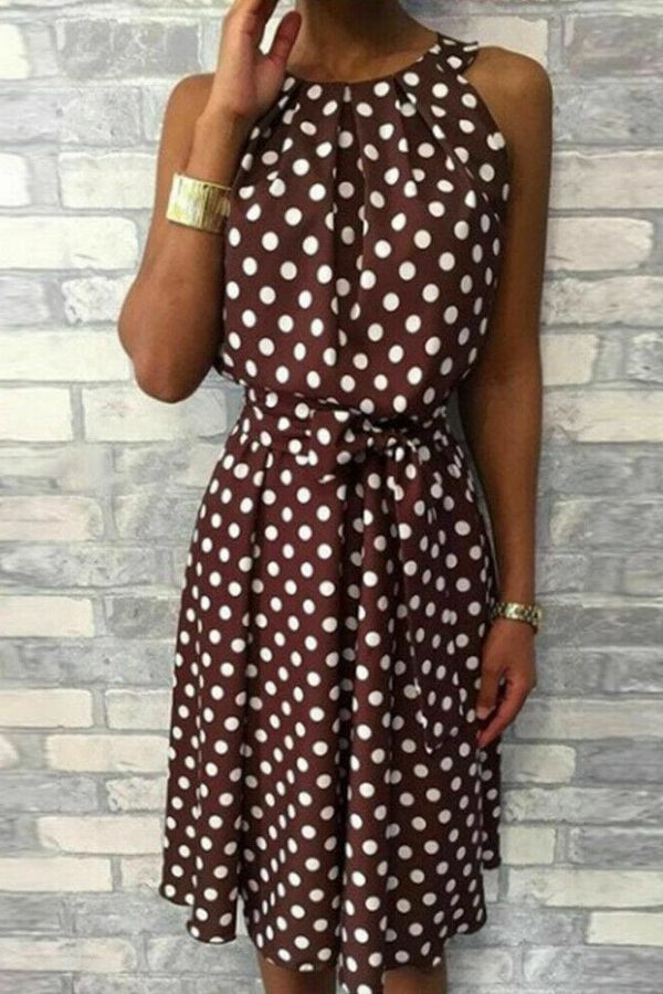 The Best Women Sleeveless Polka Dot Midi Dress 2019 Fashion Ladies Summer Beach Casual Bandage Belt Dress Sundress Online - Takalr