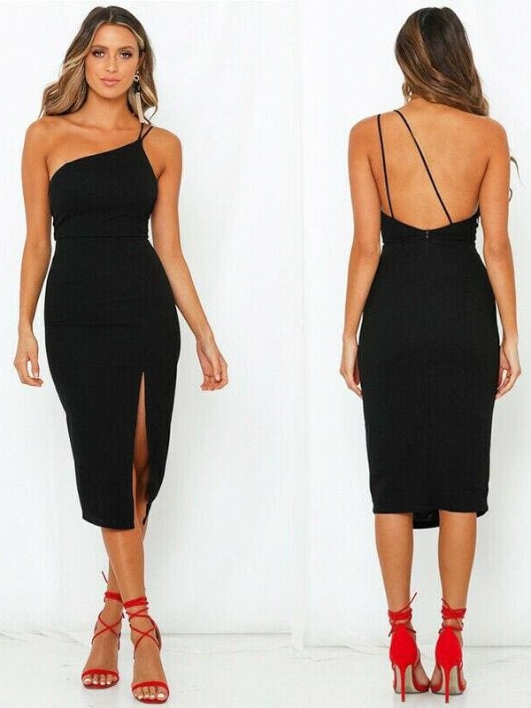 The Best Women Sleeveless Split Bodycon Dress Ladies Summer Casual Spaghetti Strap Evening Party Beach Dresses Sundress Online - Takalr