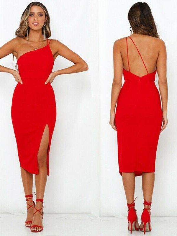 The Best Women Sleeveless Split Bodycon Dress Ladies Summer Casual Spaghetti Strap Evening Party Beach Dresses Sundress Online - Takalr