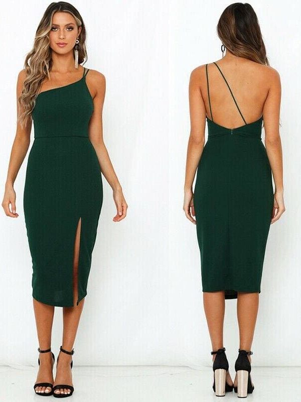 The Best Women Sleeveless Split Bodycon Dress Ladies Summer Casual Spaghetti Strap Evening Party Beach Dresses Sundress Online - Takalr