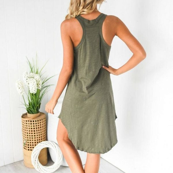 The Best Women Sleeveless Vest Dress Ladies O-Neck Solid Casual Summer Beach Loose Mini Sundress Online - Takalr