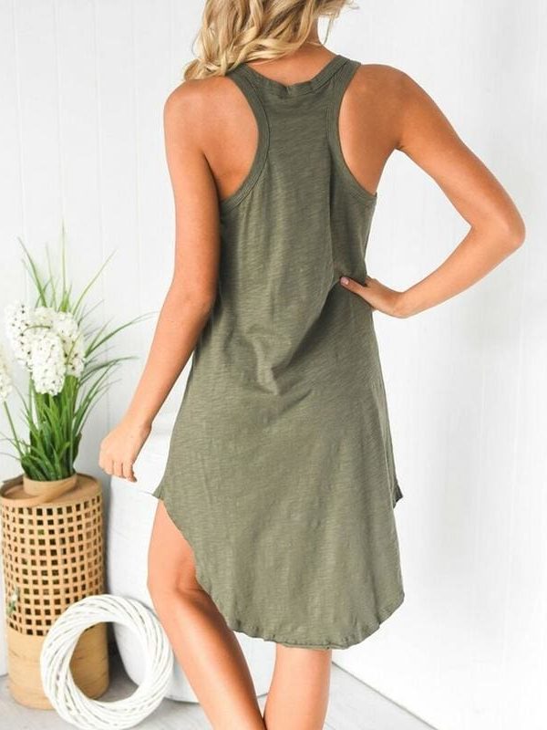 The Best Women Sleeveless Vest Dress Ladies O-Neck Solid Casual Summer Beach Loose Mini Sundress Online - Takalr