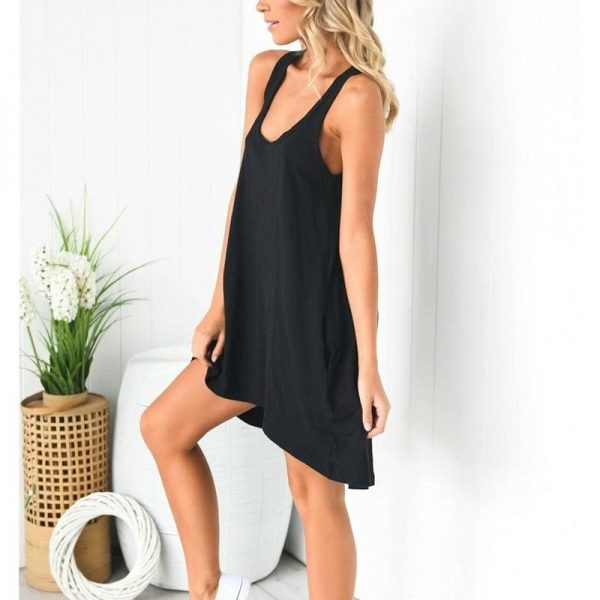 The Best Women Sleeveless Vest Dress Ladies O-Neck Solid Casual Summer Beach Loose Mini Sundress Online - Takalr