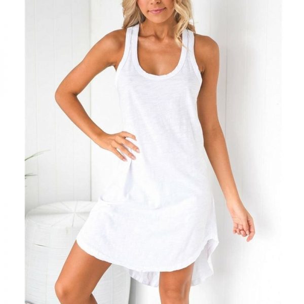 The Best Women Sleeveless Vest Dress Ladies O-Neck Solid Casual Summer Beach Loose Mini Sundress Online - Takalr