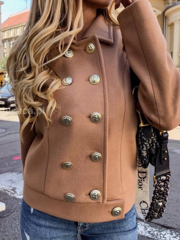 women slim fit double breasted jacket coat autumn short jacket fashion solid khaki streetwear casual outwear jackets - Takalr