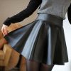 The Best Women Slim PU Skirt High Waist Short Mini Skirt Pleated Party Faux Leather Skirts Online - Takalr