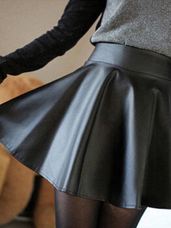 The Best Women Slim PU Skirt High Waist Short Mini Skirt Pleated Party Faux Leather Skirts Online - Takalr