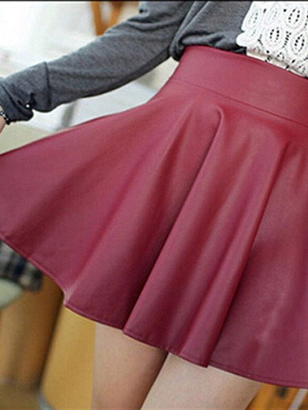 The Best Women Slim PU Skirt High Waist Short Mini Skirt Pleated Party Faux Leather Skirts Online - Takalr