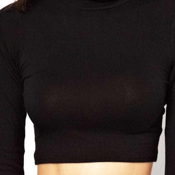 The Best Women Solid Color Crop Top Slim Soft Elastic Turtleneck Solid Tops Online - Source Silk