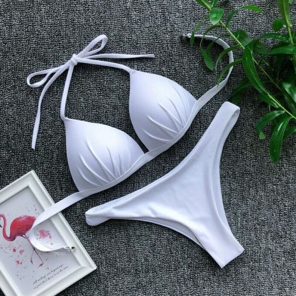 The Best Women Solid Triangle Bikini Sets Padded Bra Tops Thong Bottoms Swimwear Online - Takalr