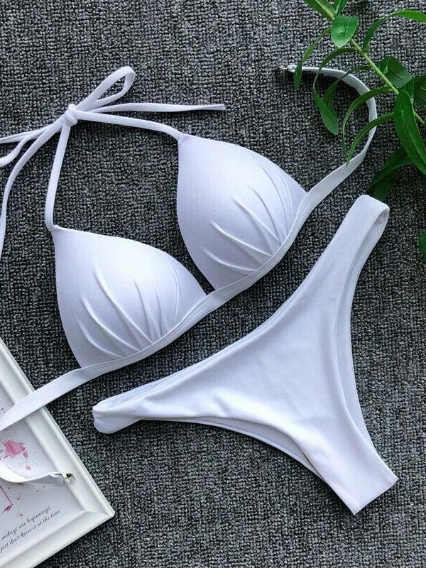 The Best Women Solid Triangle Bikini Sets Padded Bra Tops Thong Bottoms Swimwear Online - Takalr