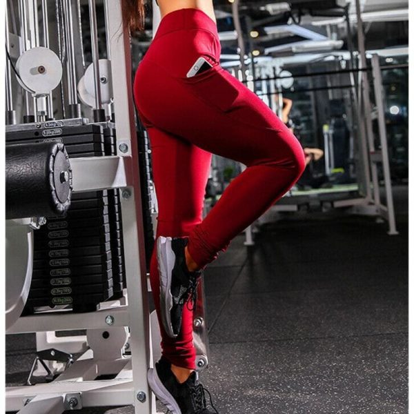 The Best Women Sport Pants High Waist Fitness Leggings Running Gym Elastic Trousers Casual Solid Skinny Workout Athletic Pants Online - Takalr