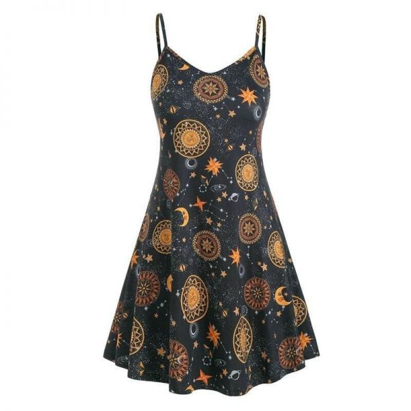 The Best Women Starry moon pattern Printed O-Neck Sleeveless Dress Online - Source Silk