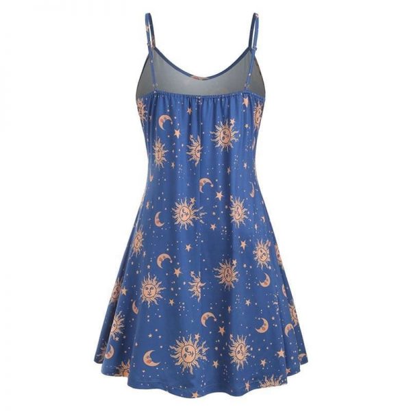 The Best Women Starry moon pattern Printed O-Neck Sleeveless Dress Online - Source Silk