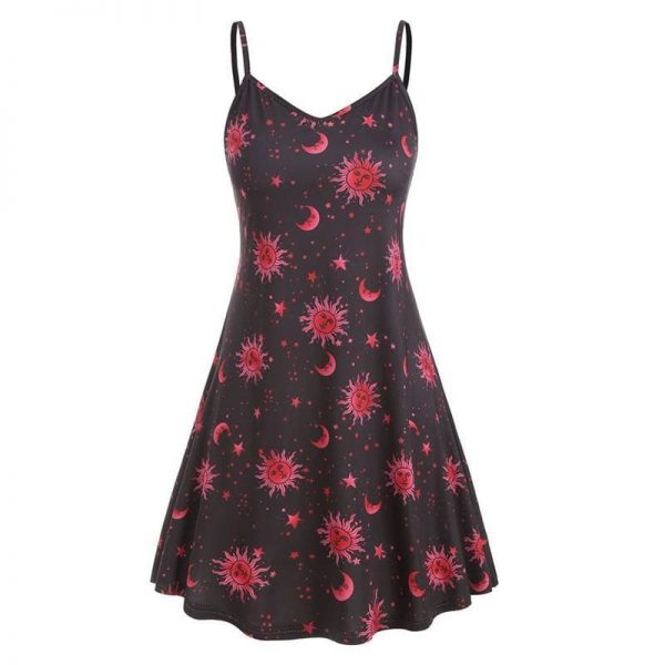 The Best Women Starry moon pattern Printed O-Neck Sleeveless Dress Online - Source Silk