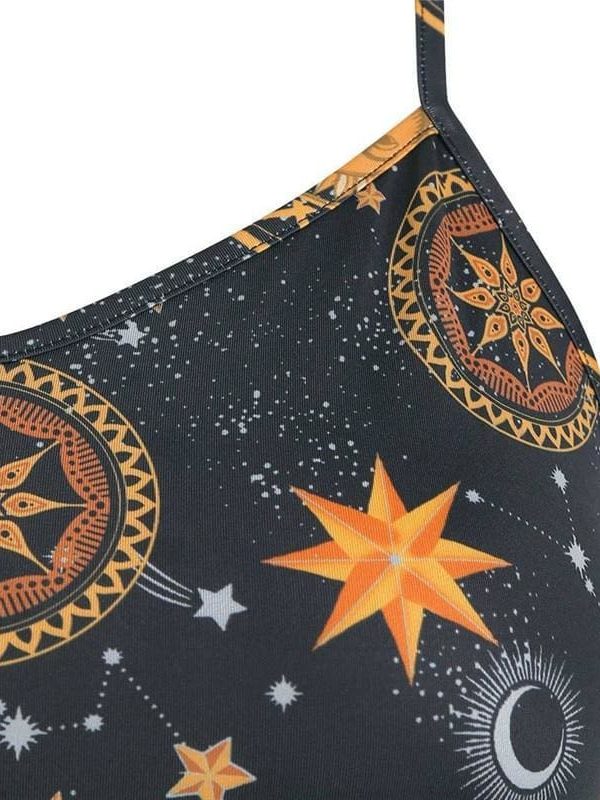 The Best Women Starry moon pattern Printed O-Neck Sleeveless Dress Online - Source Silk