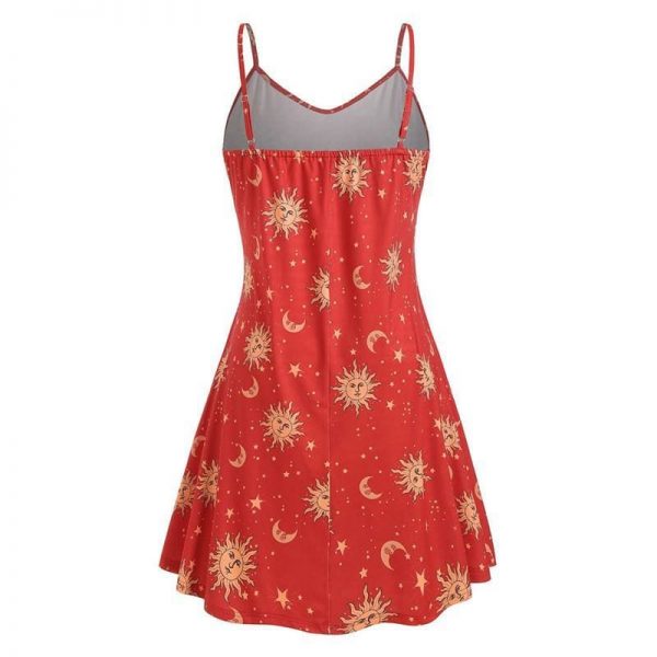 The Best Women Starry moon pattern Printed O-Neck Sleeveless Dress Online - Source Silk