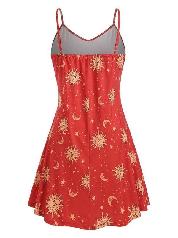 The Best Women Starry moon pattern Printed O-Neck Sleeveless Dress Online - Source Silk