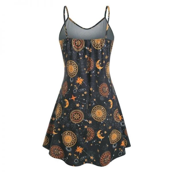 The Best Women Starry moon pattern Printed O-Neck Sleeveless Dress Online - Source Silk