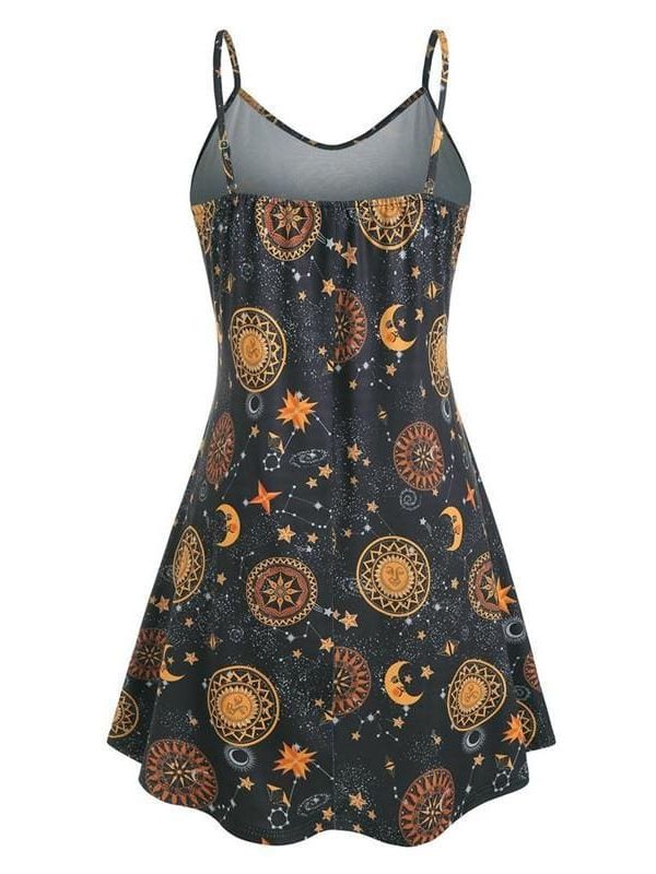 The Best Women Starry moon pattern Printed O-Neck Sleeveless Dress Online - Source Silk